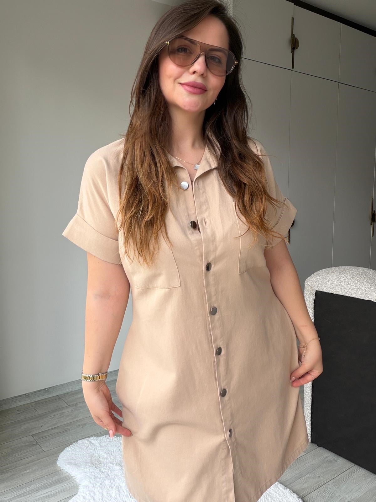 410 Yıkamalı Gabardin Elbise BEJ