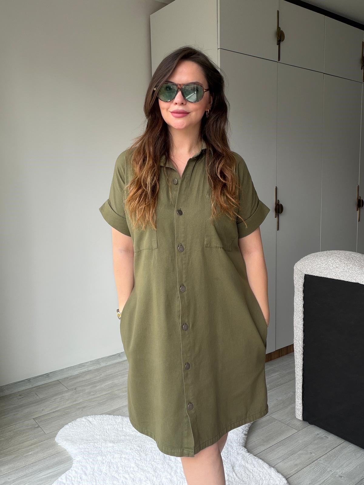 410 Yıkamalı Gabardin Elbise HAKİ YEŞİL