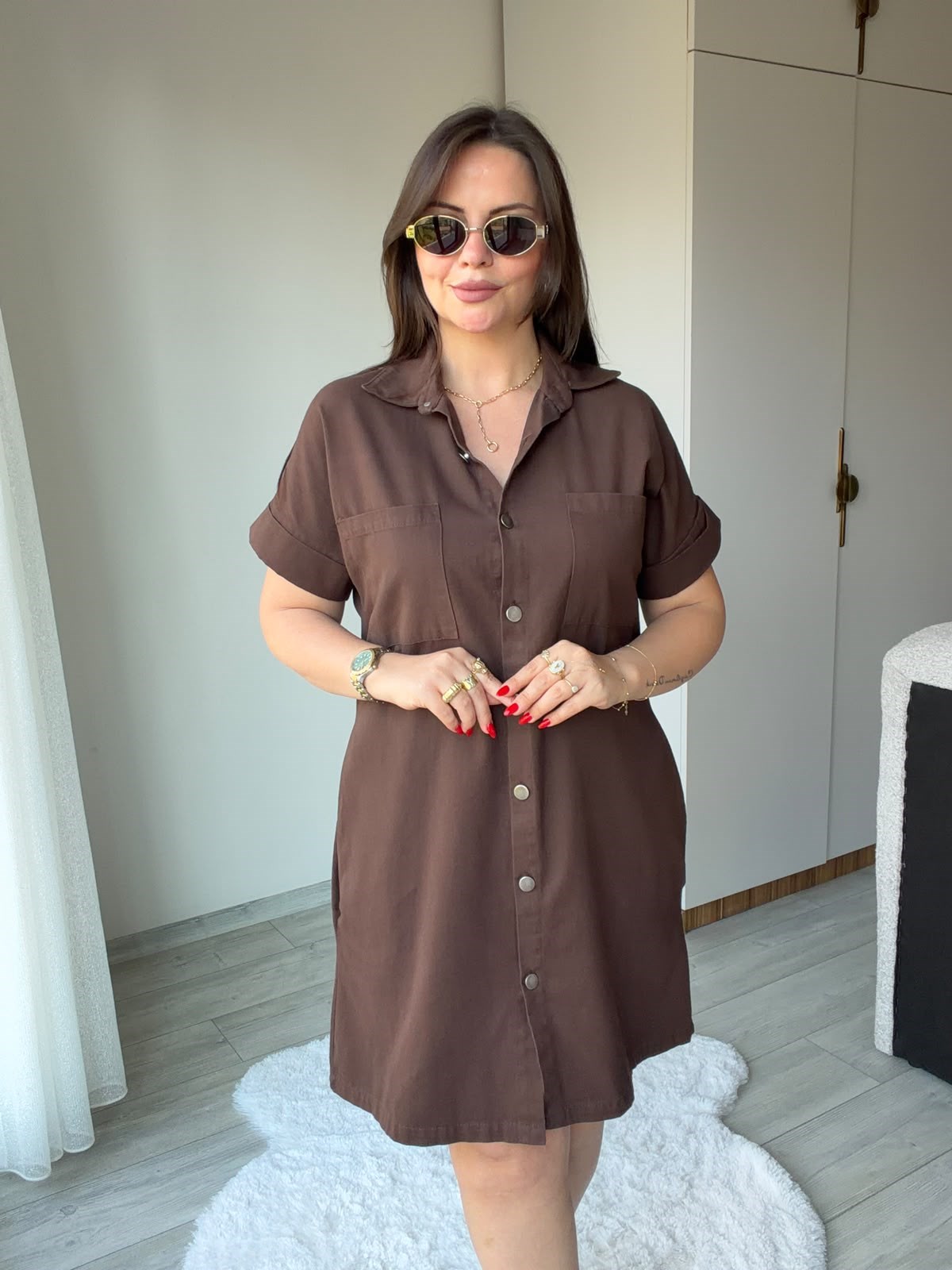 410 Yıkamalı Gabardin Elbise KAHVE