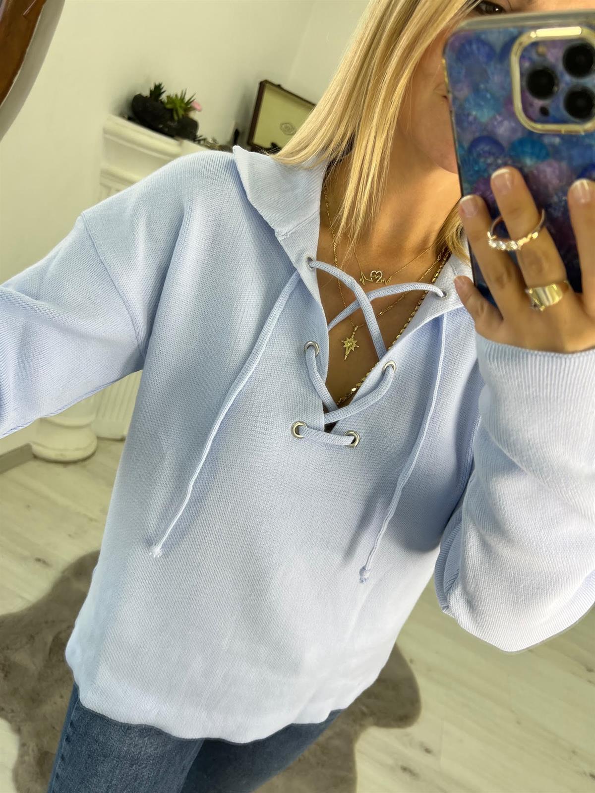 4101 Polo Yaka Ön İpli Triko BEBE MAVİ