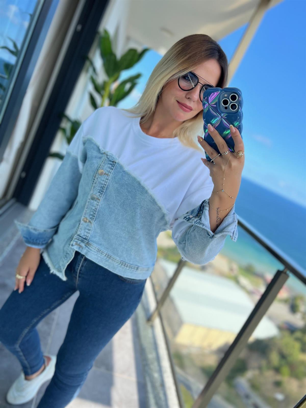 4138 Kot Detay Tasarım Sweat BEYAZ