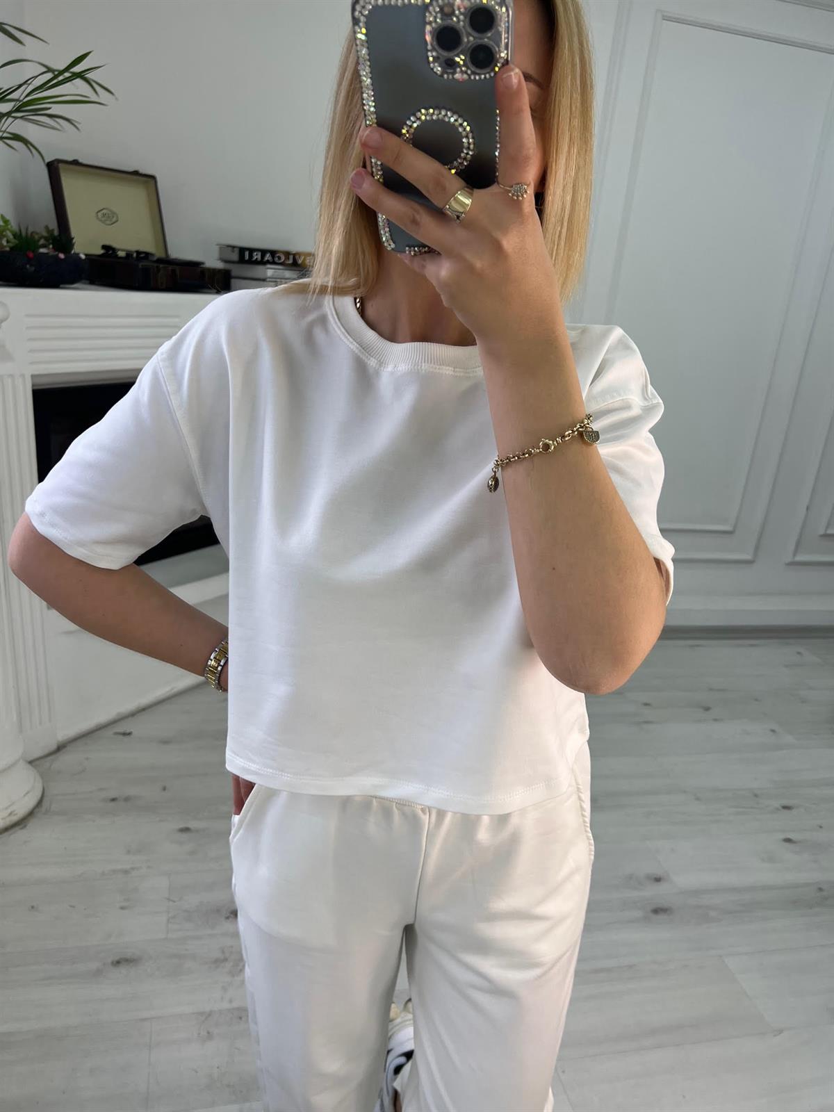 4184 İki İplik Kısa Tshirt BEYAZ