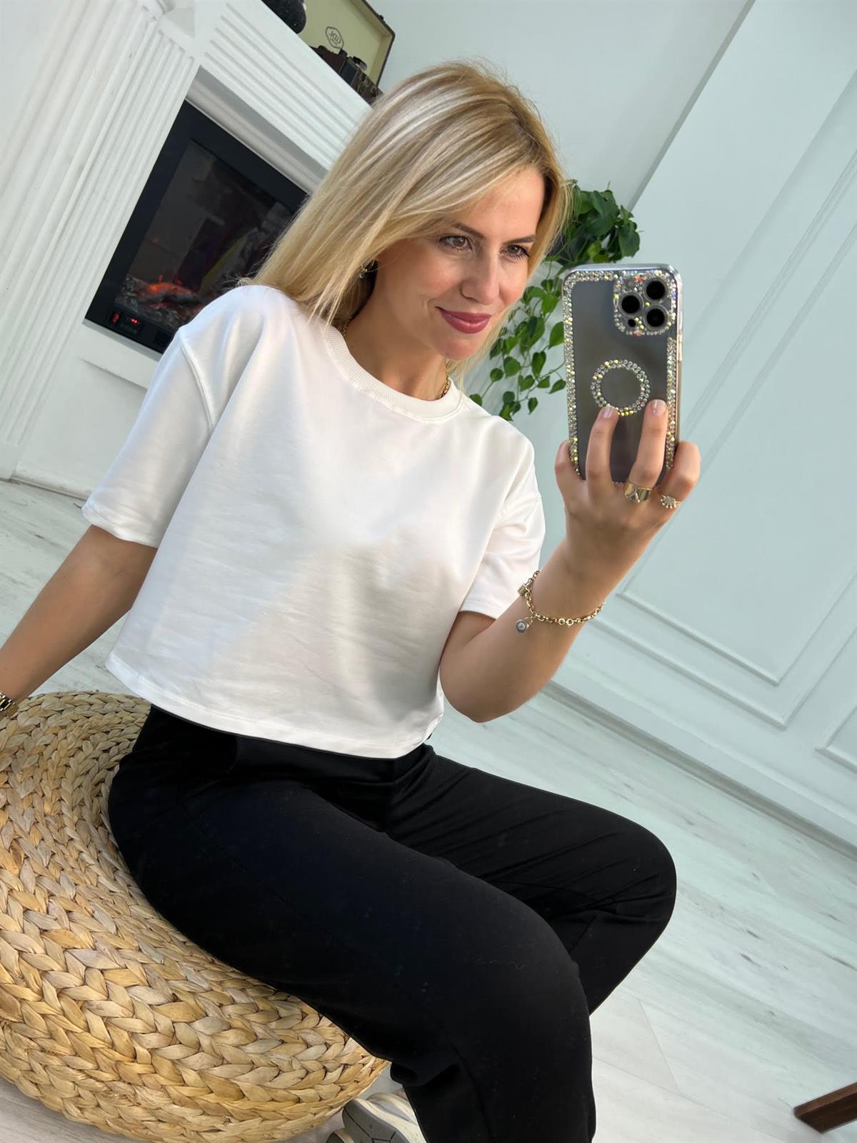 4184 İki İplik Kısa Tshirt BEYAZ