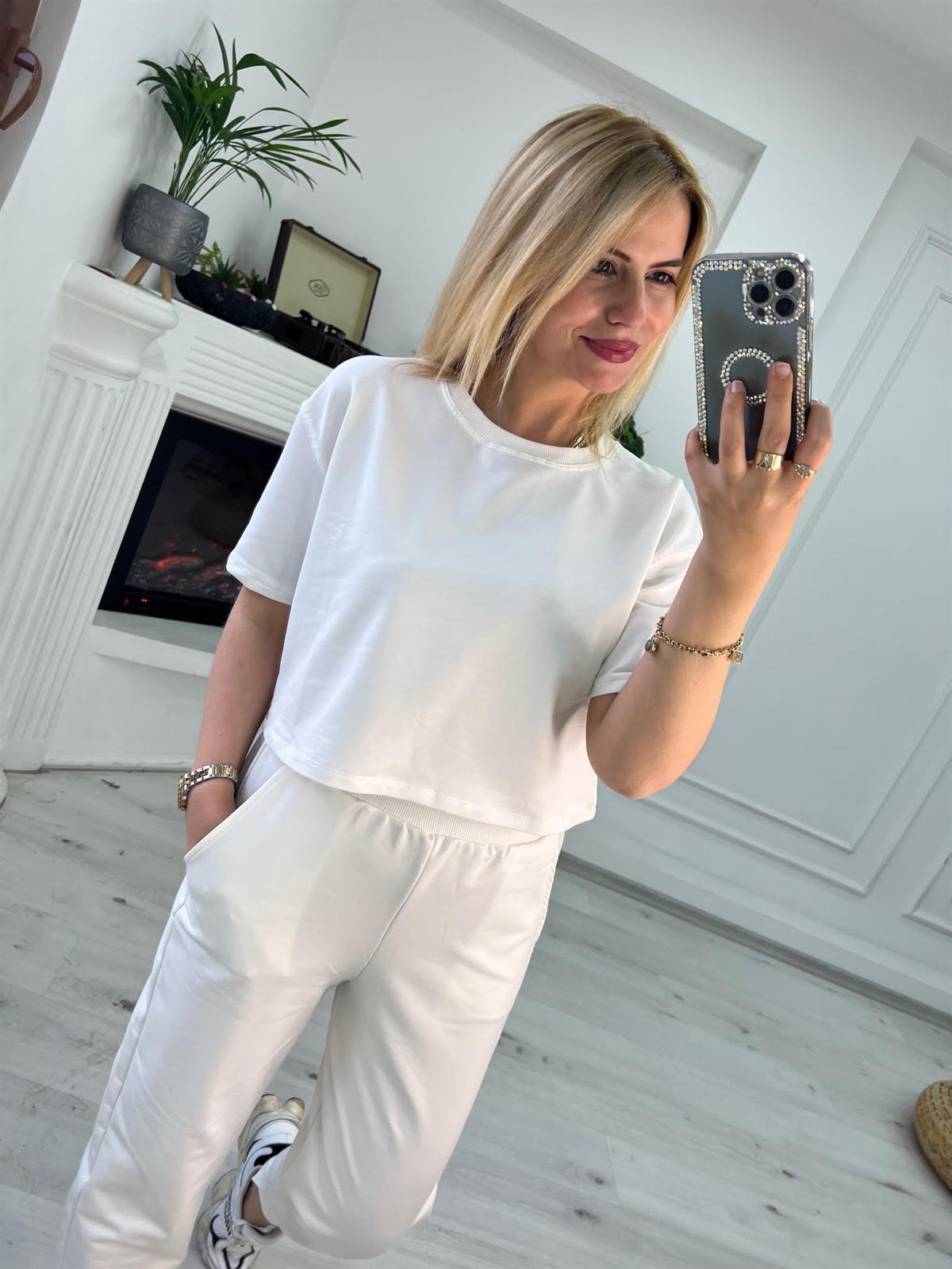 4184 İki İplik Kısa Tshirt BEYAZ