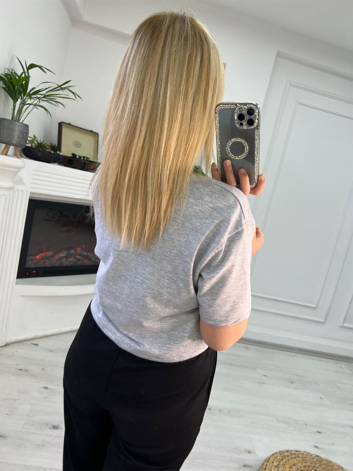 4184 İki İplik Kısa Tshirt GRİ