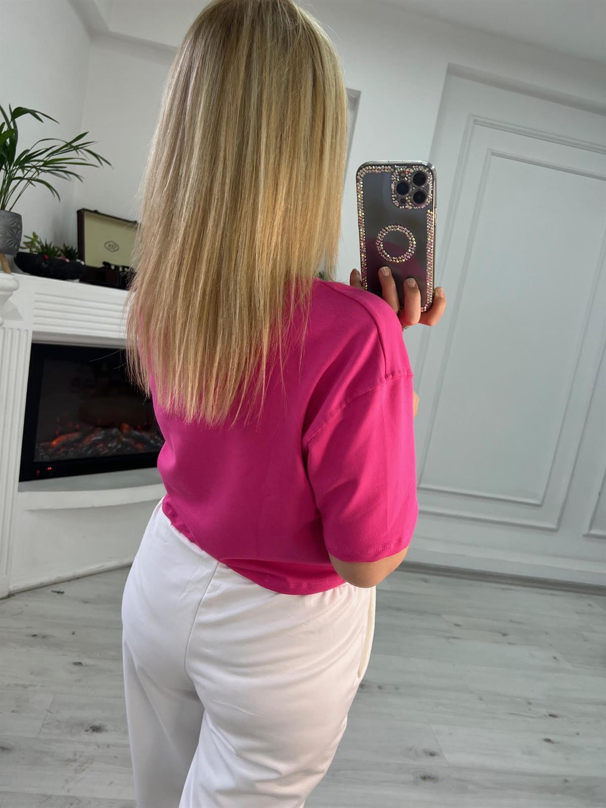4184 İki İplik Kısa Tshirt PEMBE