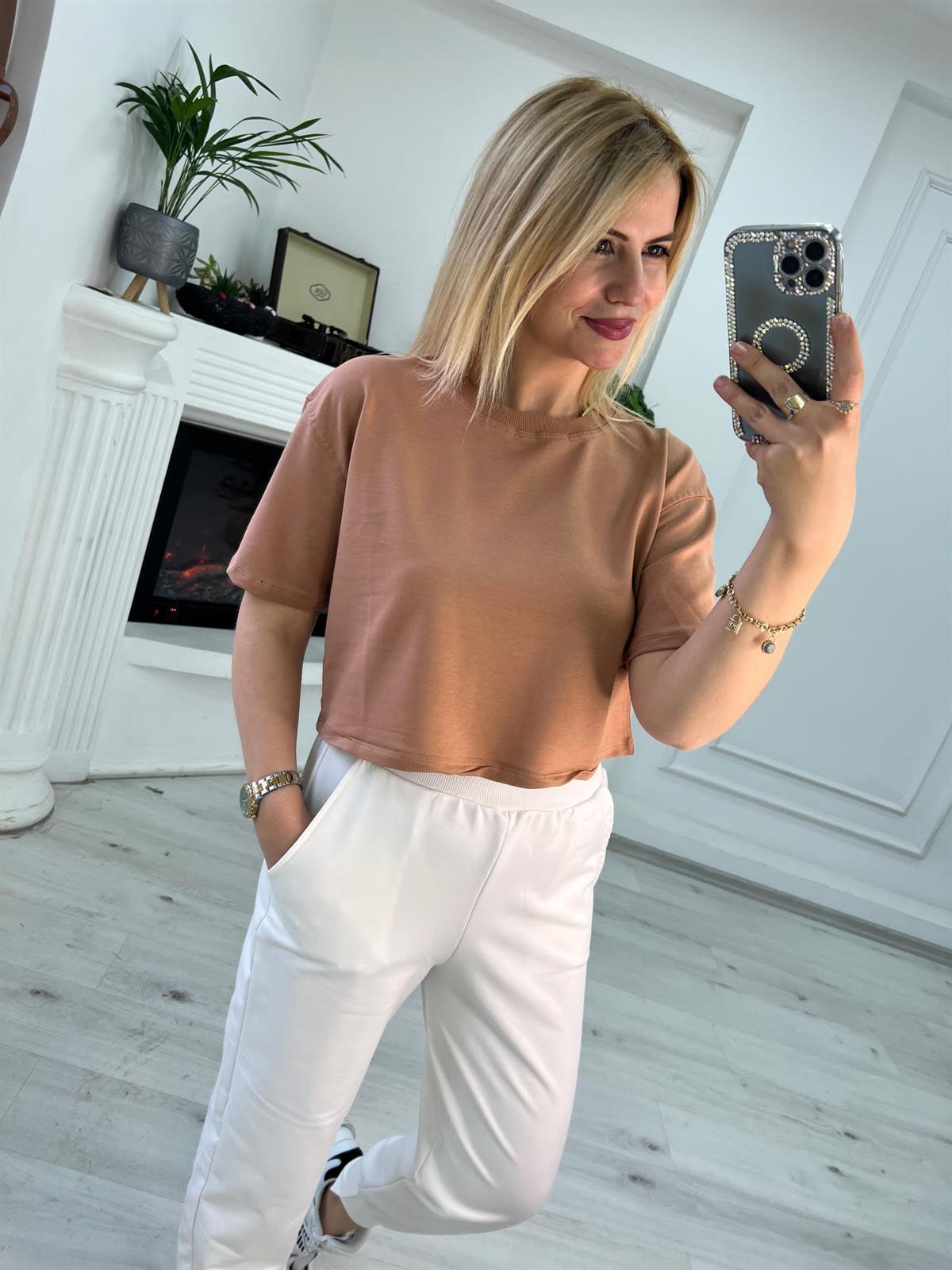 4184 İki İplik Kısa Tshirt TABA
