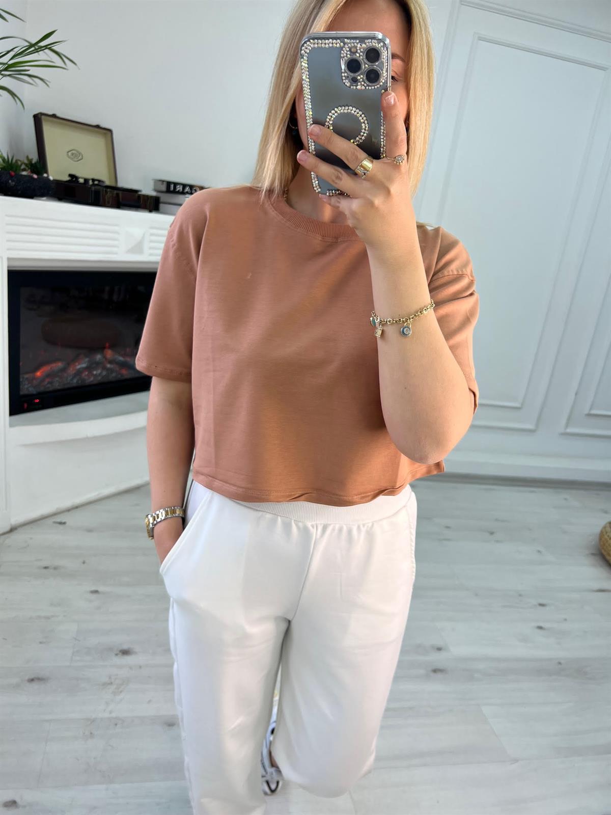 4184 İki İplik Kısa Tshirt TABA