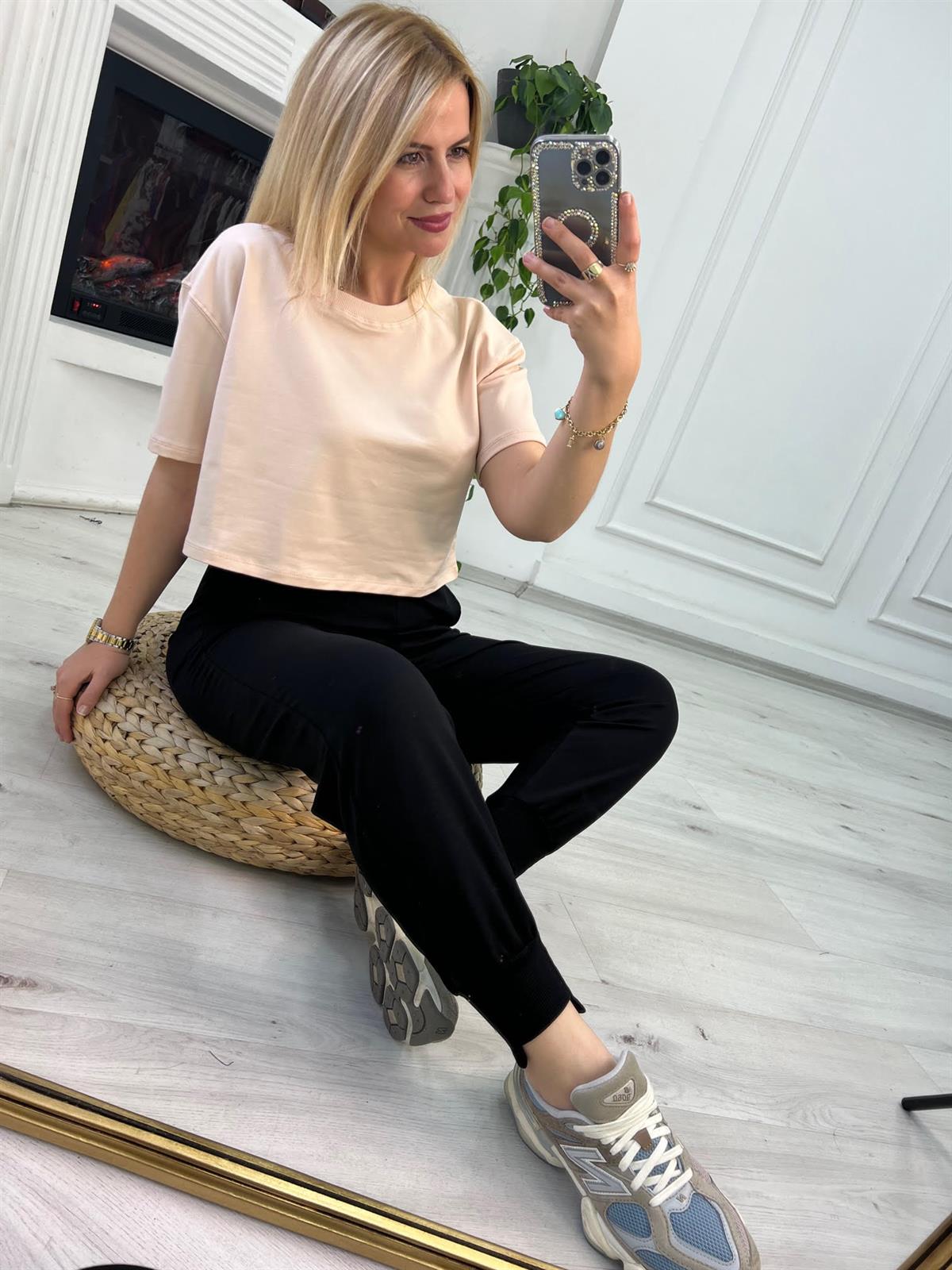4184 İki İplik Kısa Tshirt TAŞ
