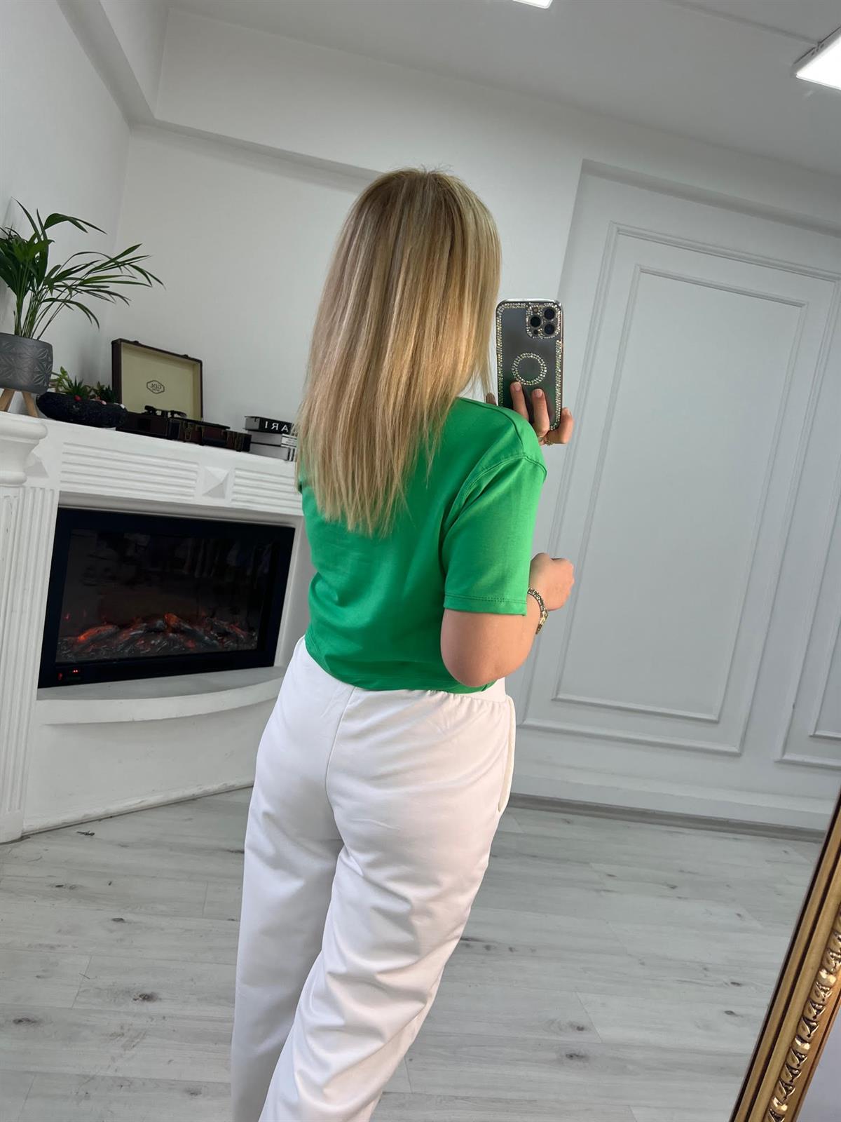 4184 İki İplik Kısa Tshirt YEŞİL