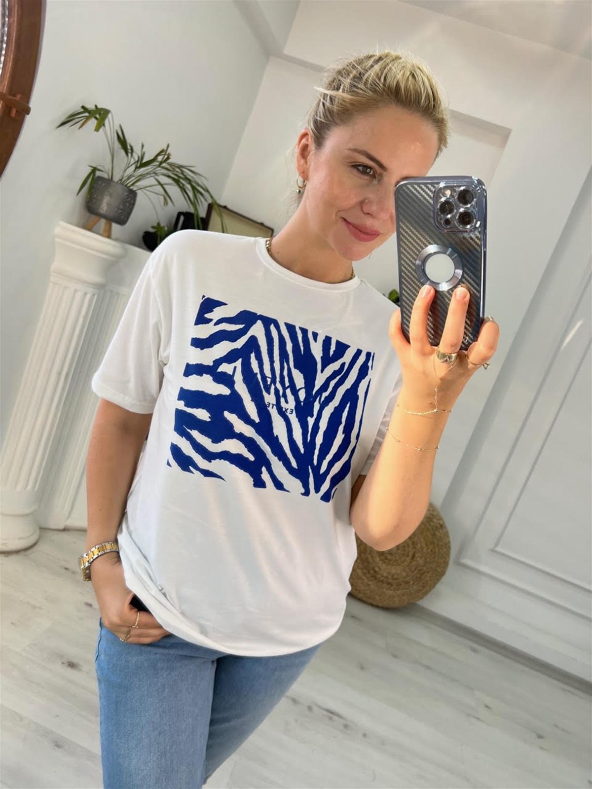 4266 Zebra Varak Baskılı Tshirt SAKS