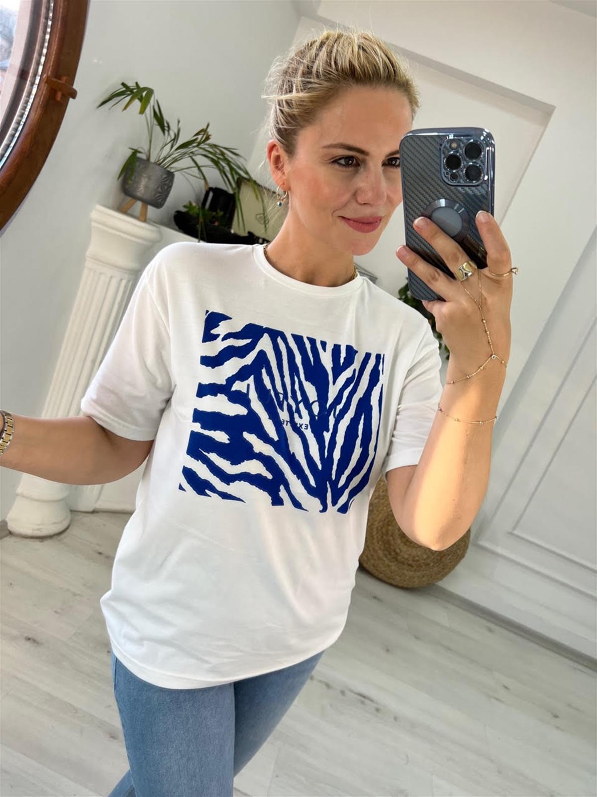 4266 Zebra Varak Baskılı Tshirt SAKS