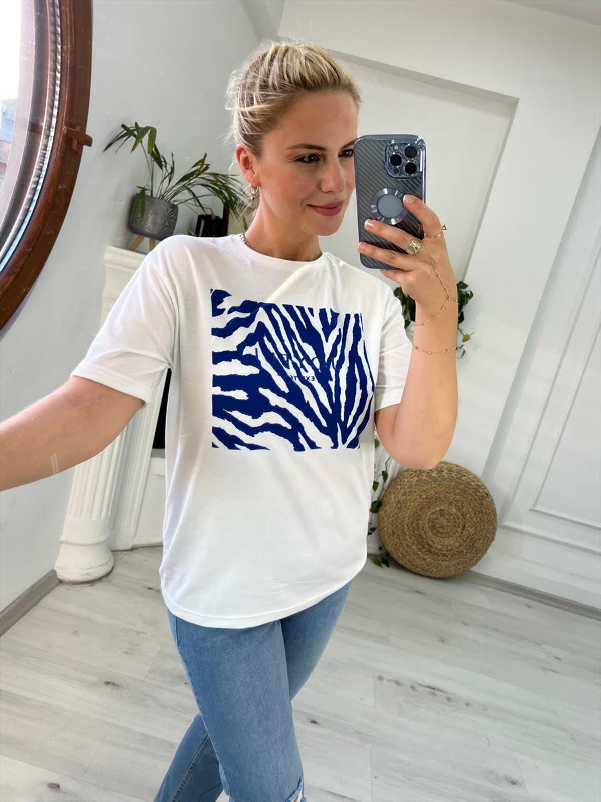 4266 Zebra Varak Baskılı Tshirt SAKS