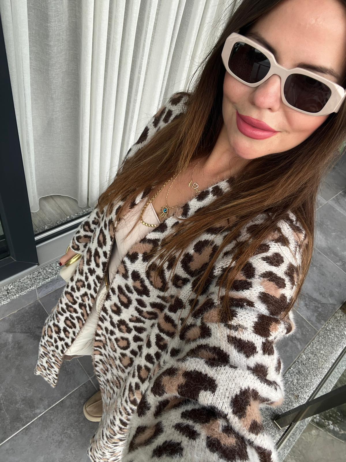 4381 Leopar Uzun Hırka KAHVE