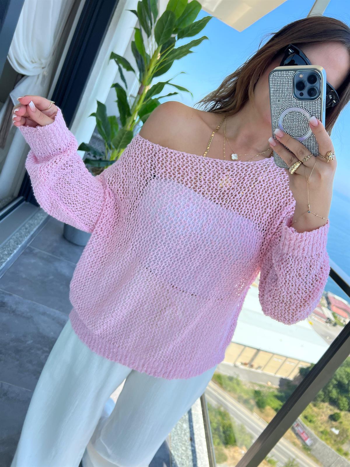 4412 Delikli Triko PEMBE