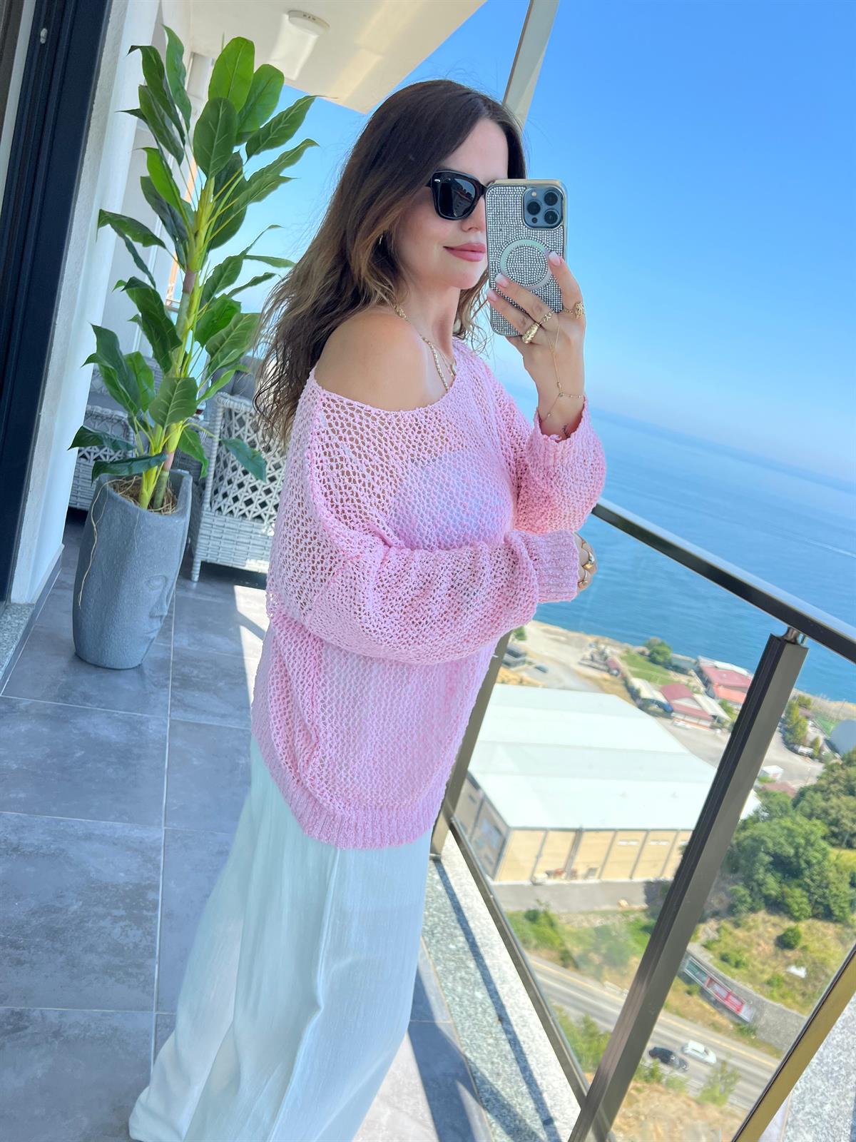 4412 Delikli Triko PEMBE