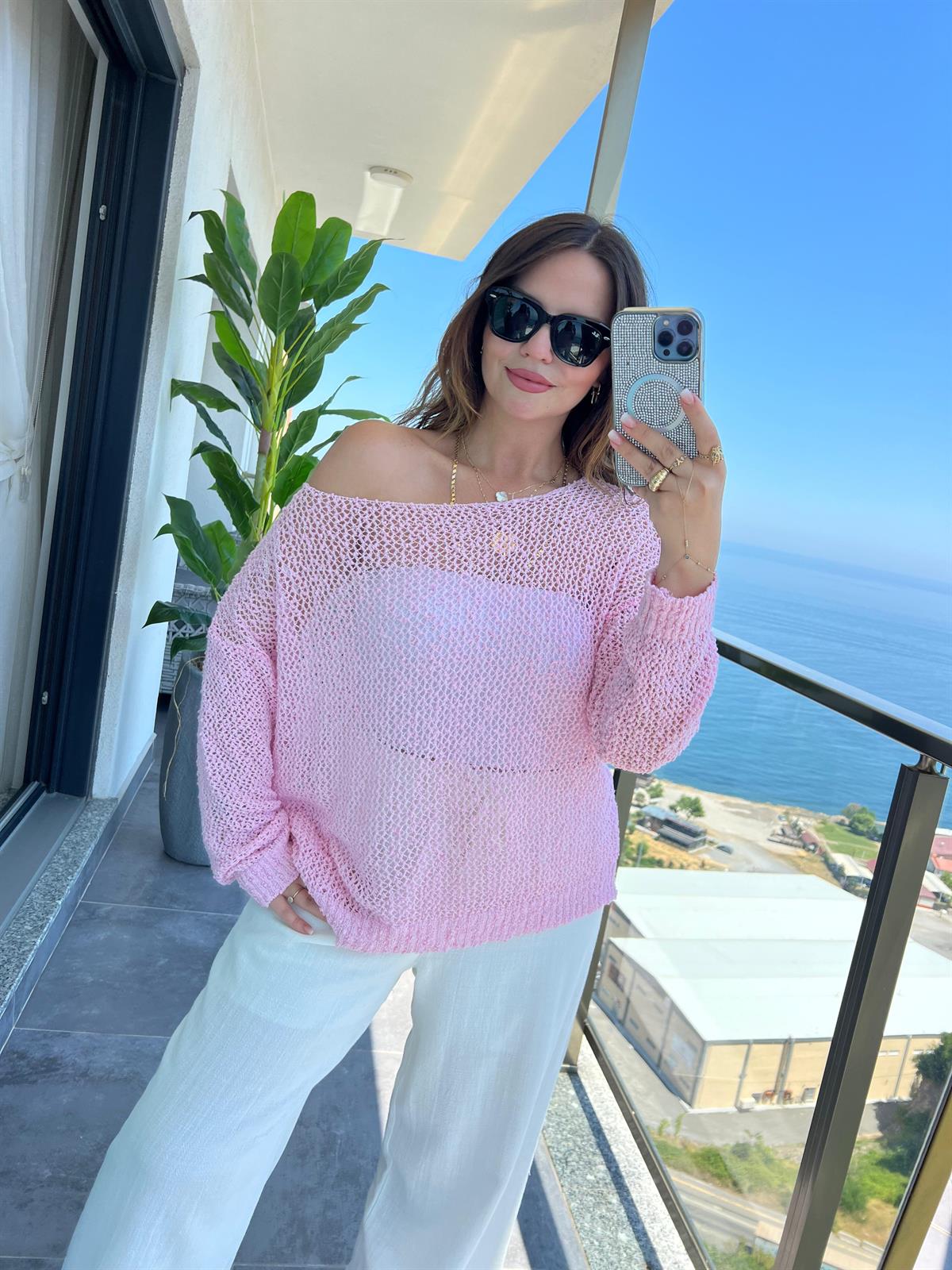 4412 Delikli Triko PEMBE