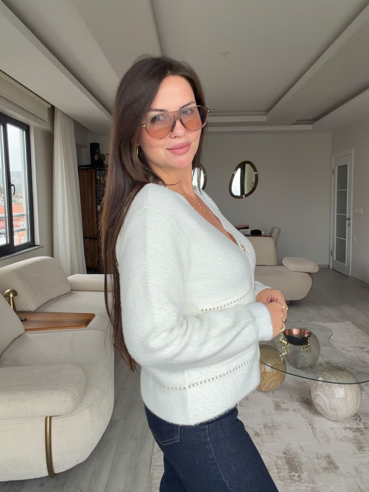 4420 Simli Düğmeli Hırka KEMİK