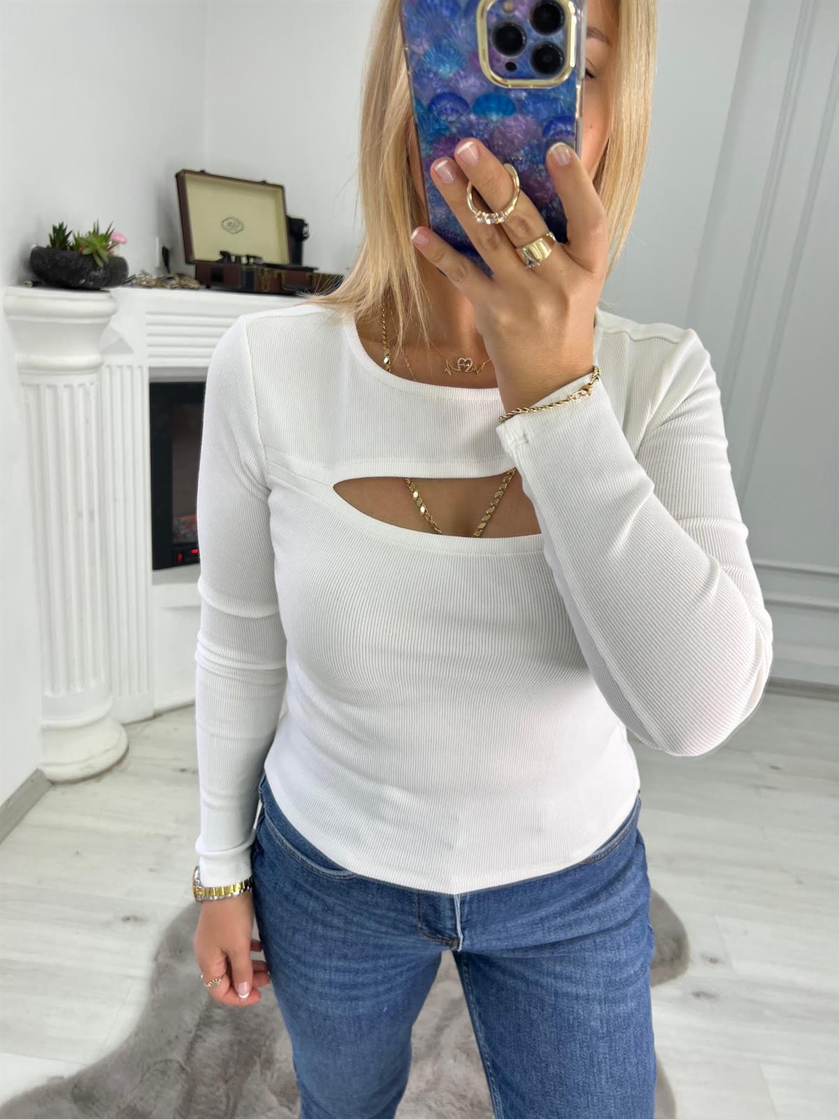 4536 Önü Açık Bluz BEYAZ