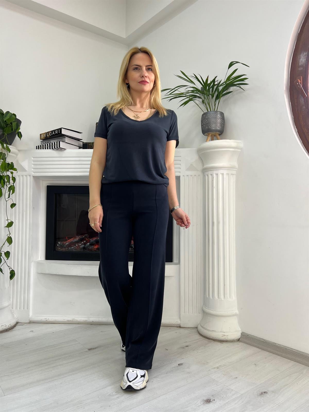 4571 V Yaka Tshirt SİYAH