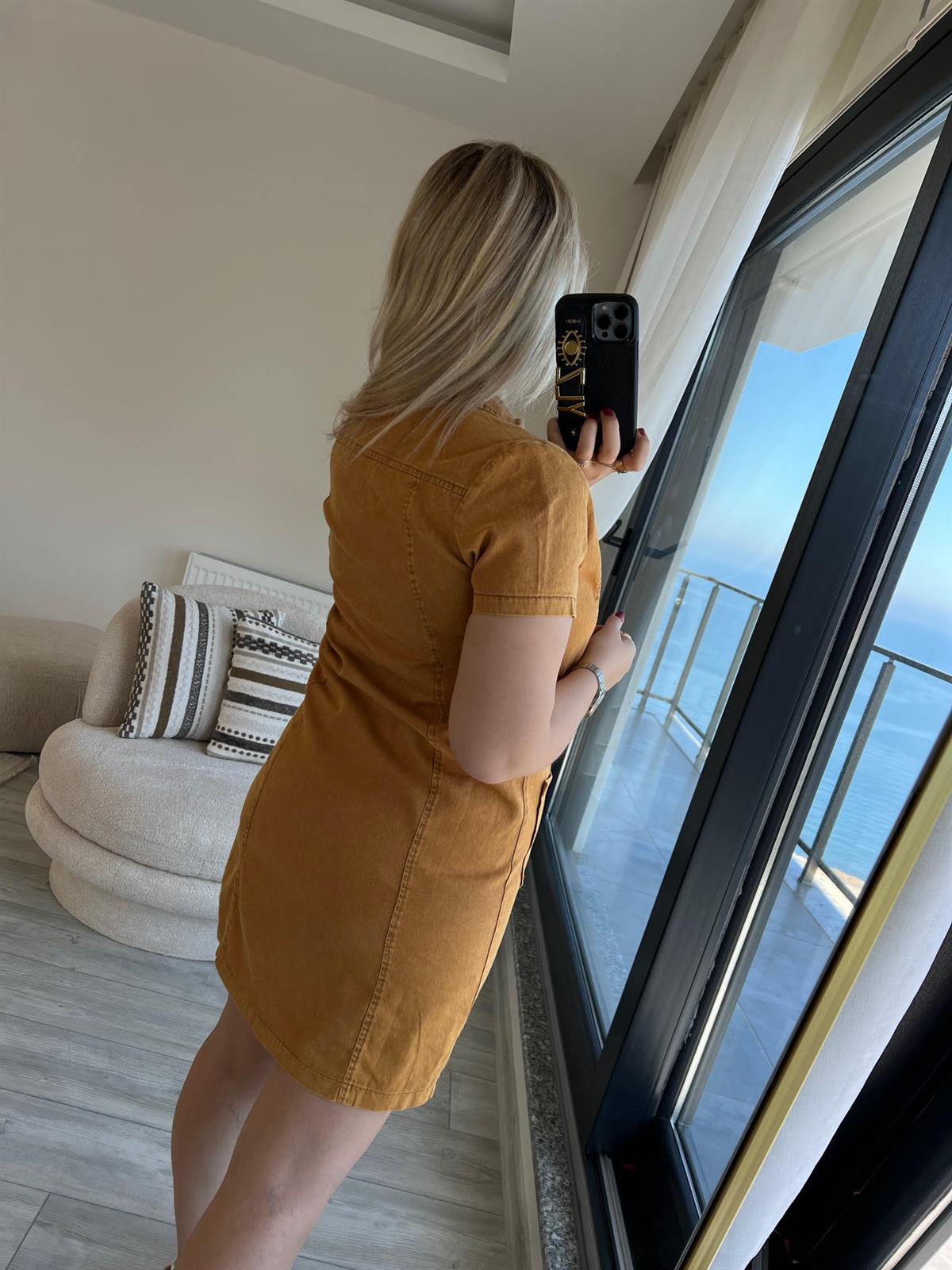 458 Ön Cepli Gabardin Elbise CAMEL