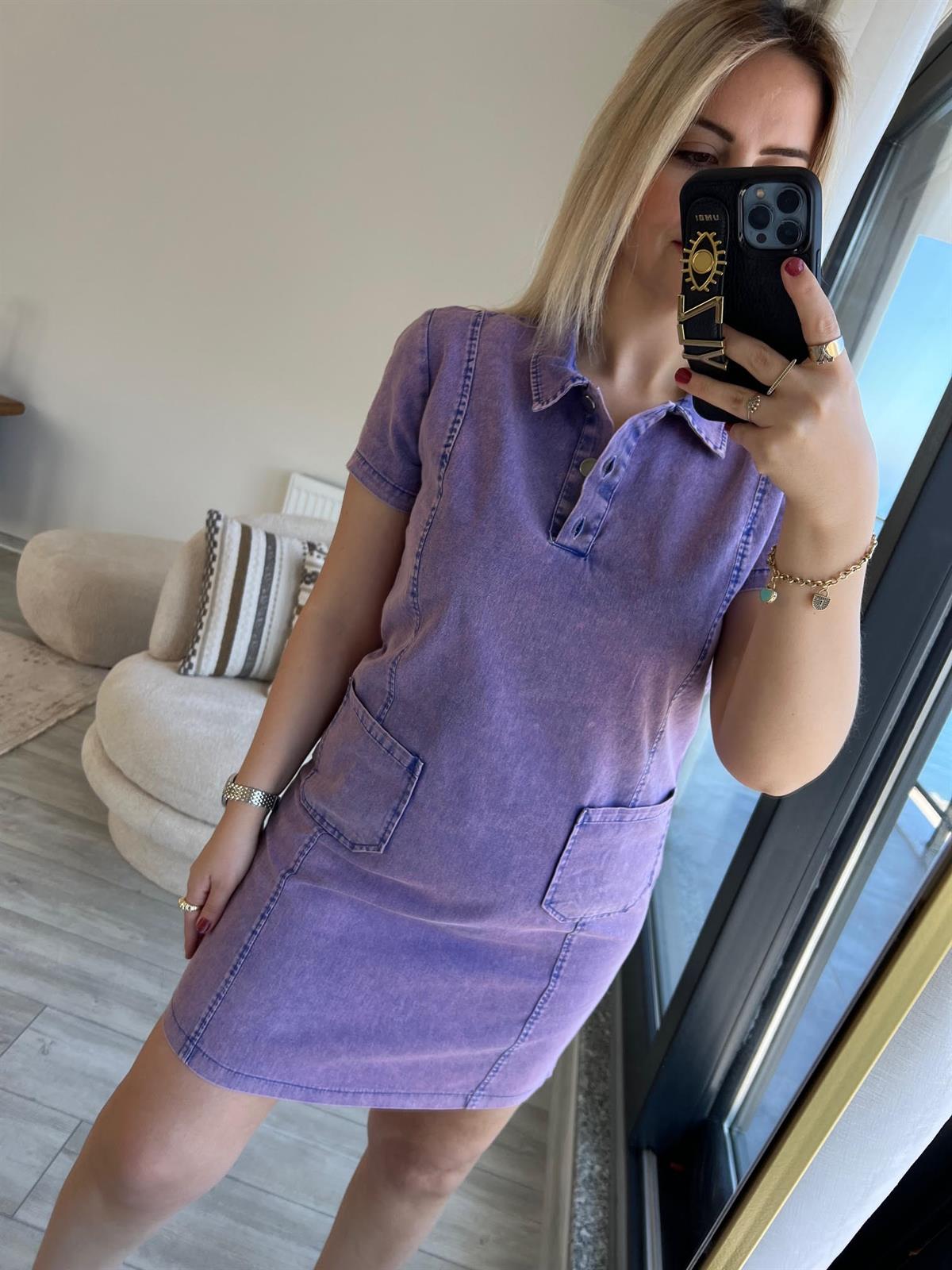 458 Ön Cepli Gabardin Elbise MOR