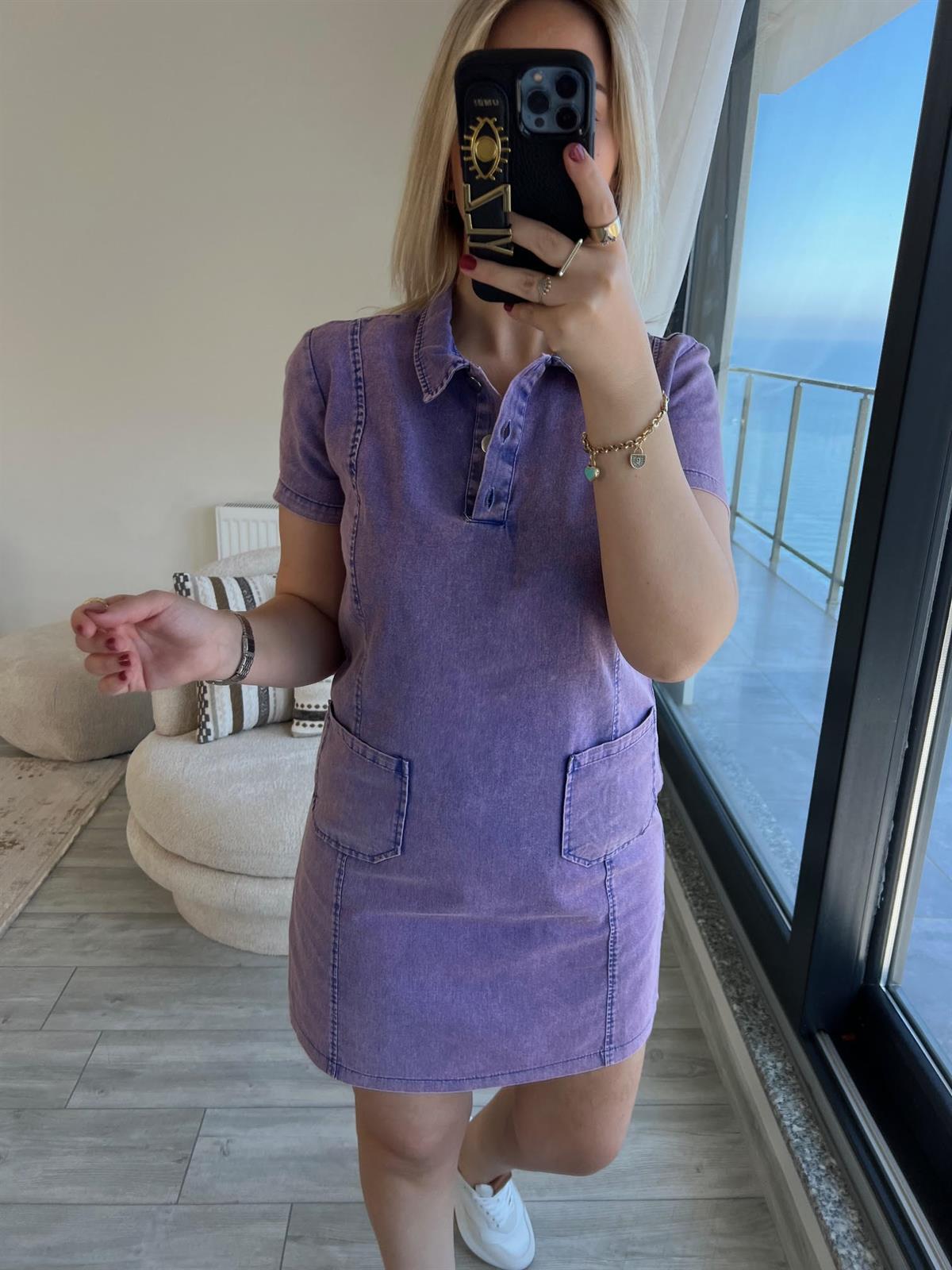 458 Ön Cepli Gabardin Elbise MOR