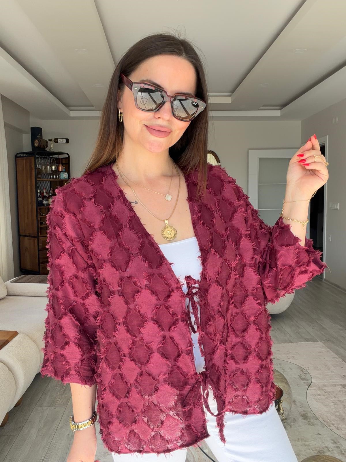 460 Önü Bağlamalı Kimono Ceket BORDO