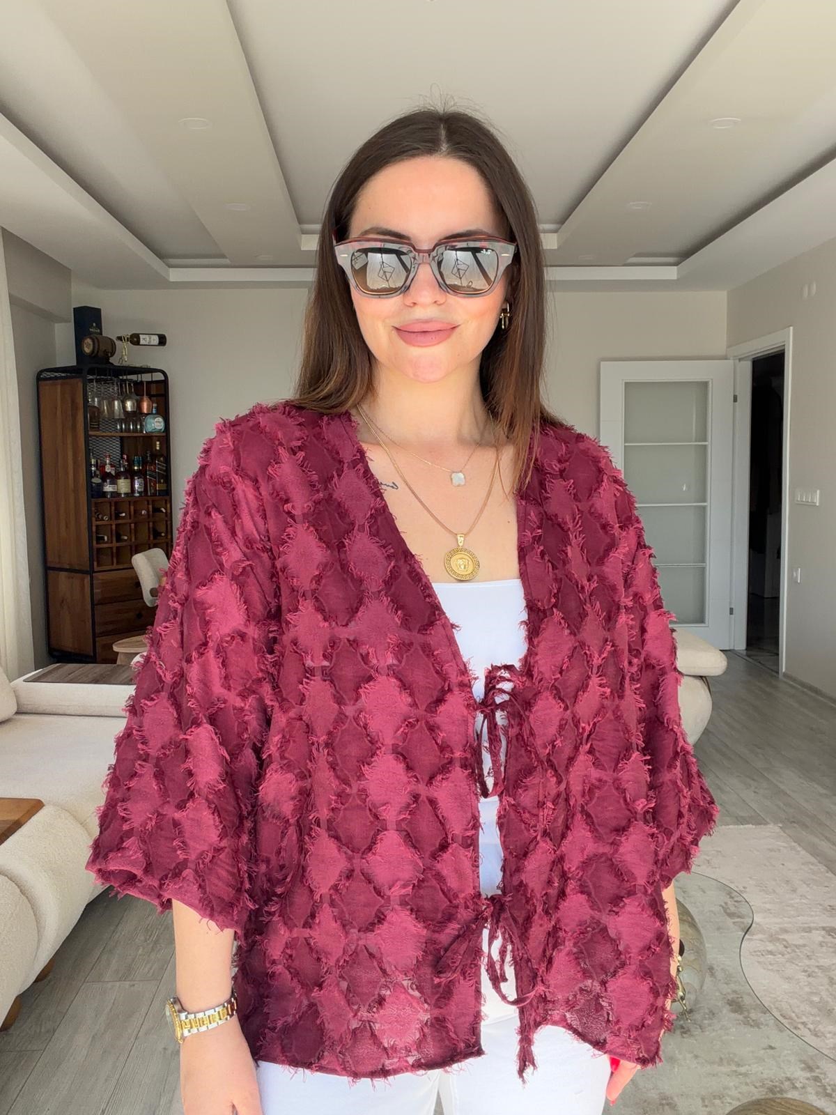 460 Önü Bağlamalı Kimono Ceket BORDO