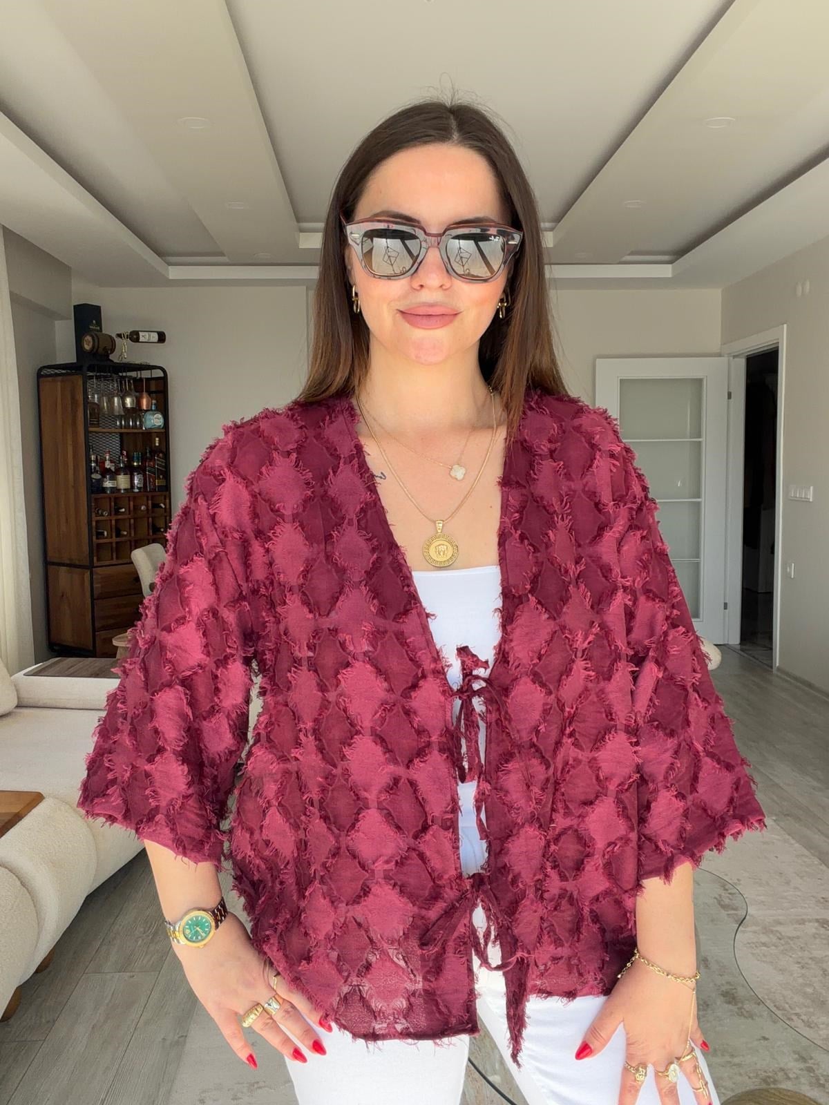460 Önü Bağlamalı Kimono Ceket BORDO