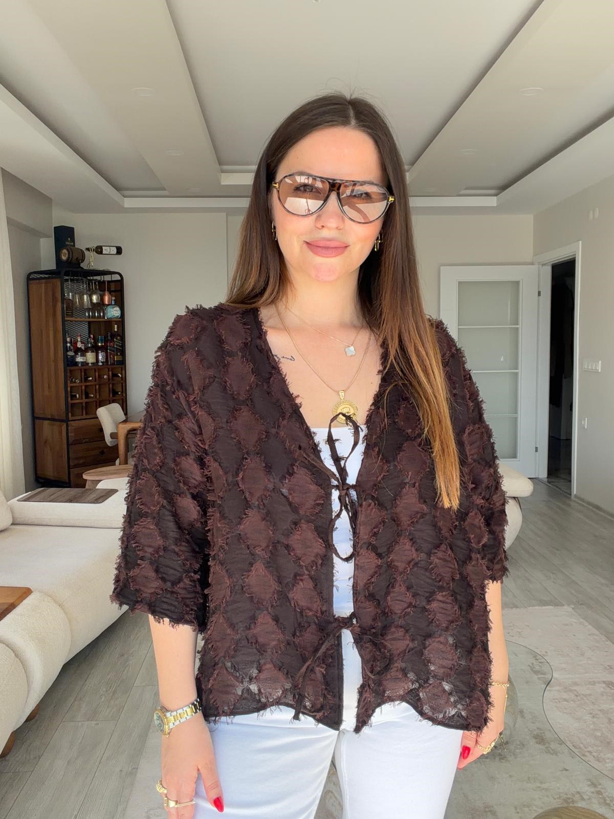 460 Önü Bağlamalı Kimono Ceket KAHVE