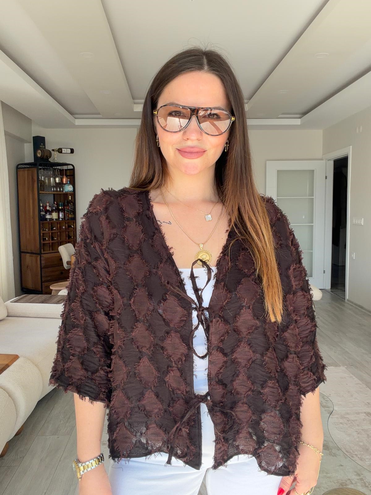 460 Önü Bağlamalı Kimono Ceket KAHVE