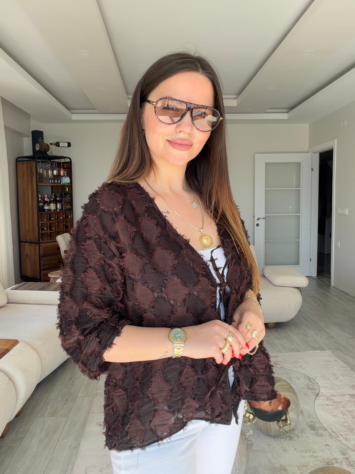 460 Önü Bağlamalı Kimono Ceket KAHVE