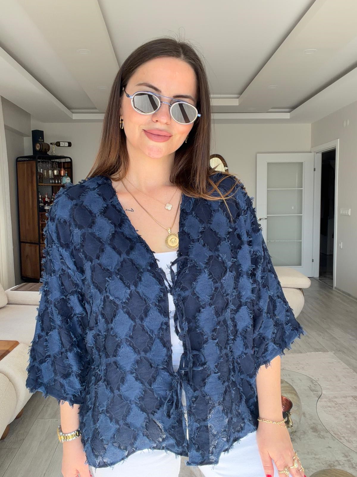460 Önü Bağlamalı Kimono Ceket LACİVERT