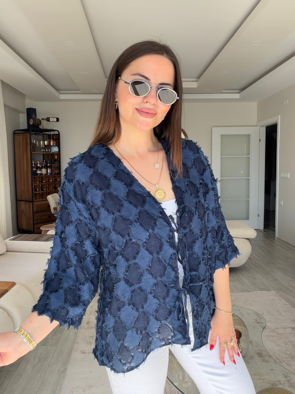460 Önü Bağlamalı Kimono Ceket LACİVERT