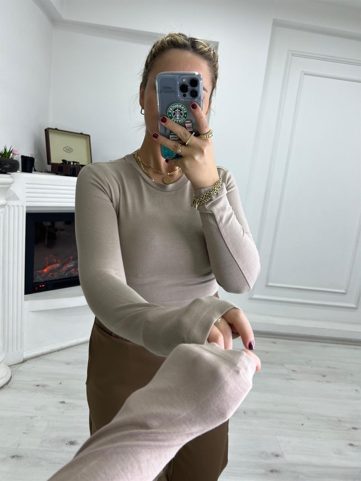 4632 Kısa Bluz BEJ