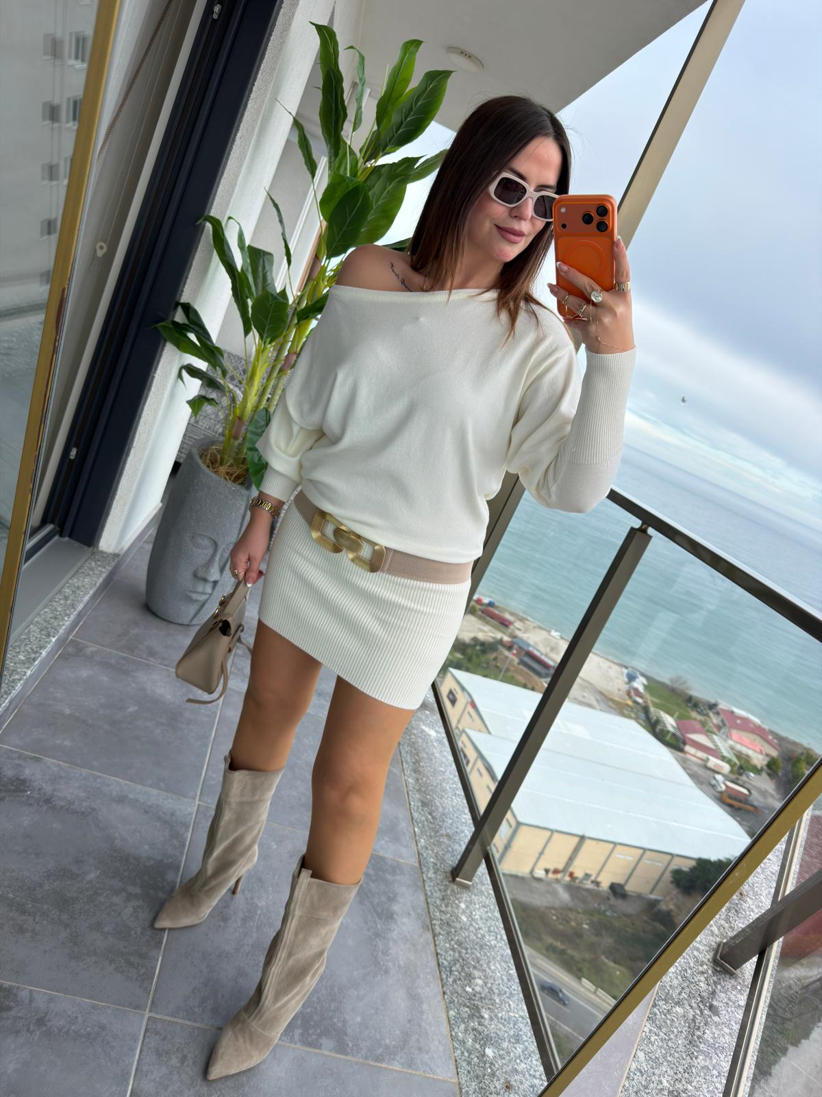 4633 Ribana Mini Elbise EKRU