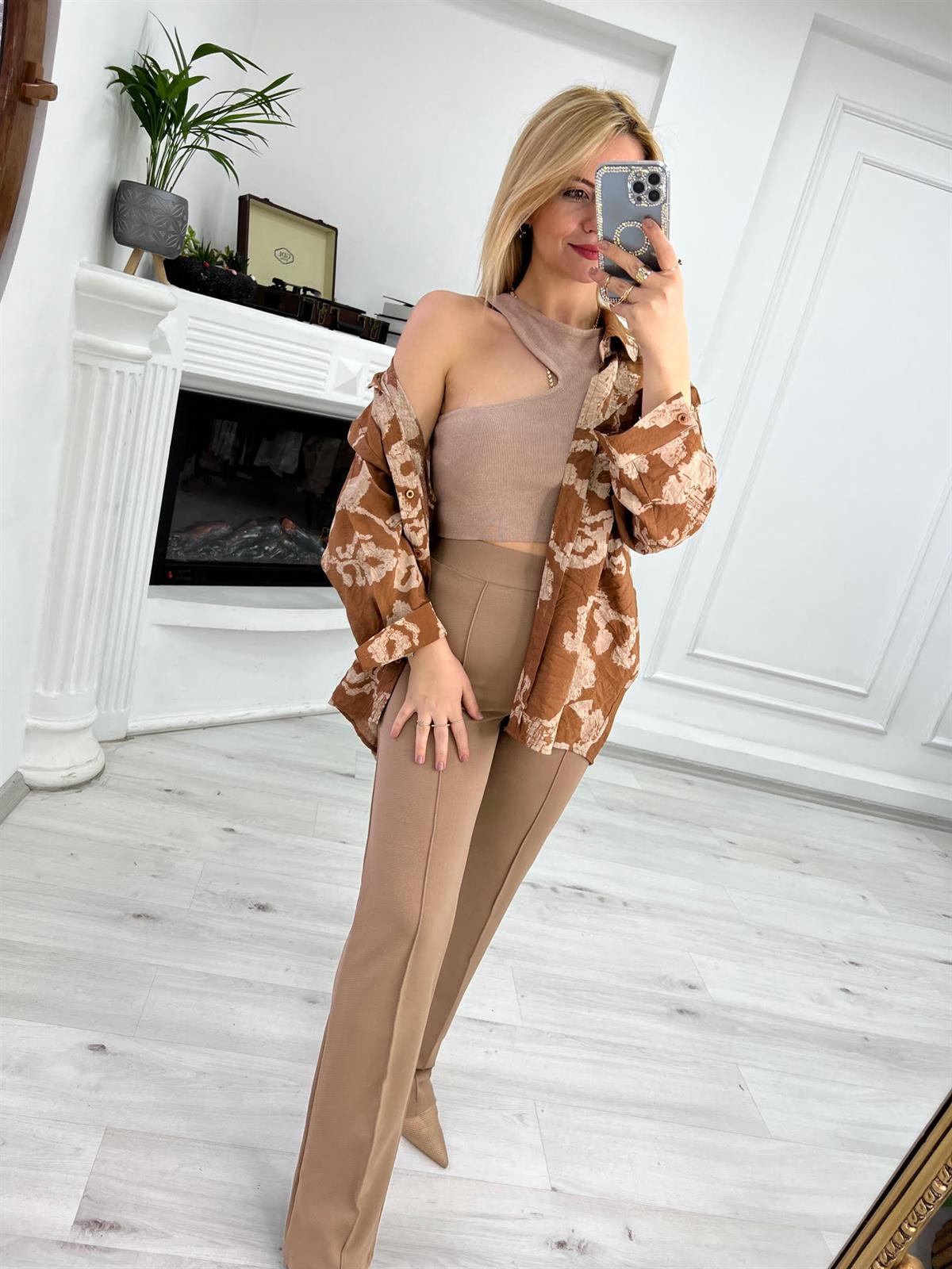 4683 Baskılı Gömlek KAHVE