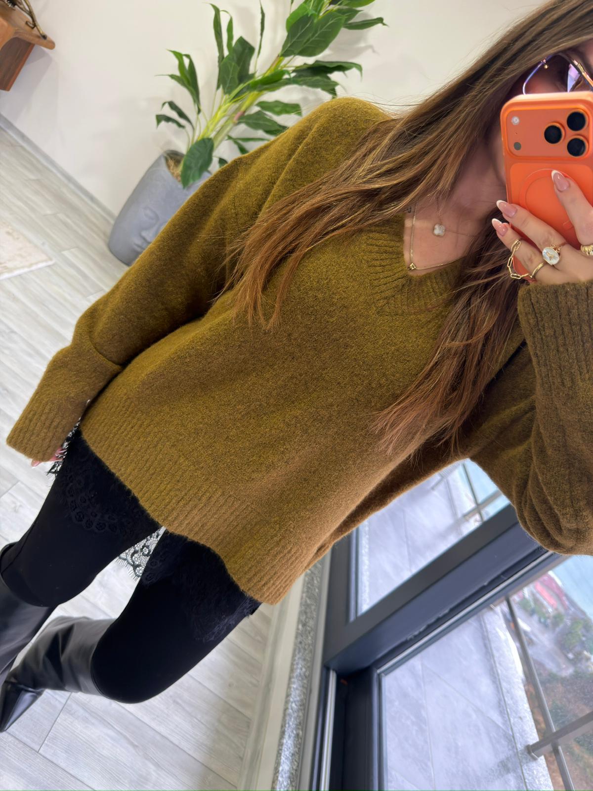 4684 Dantel Detaylı Kazak olive