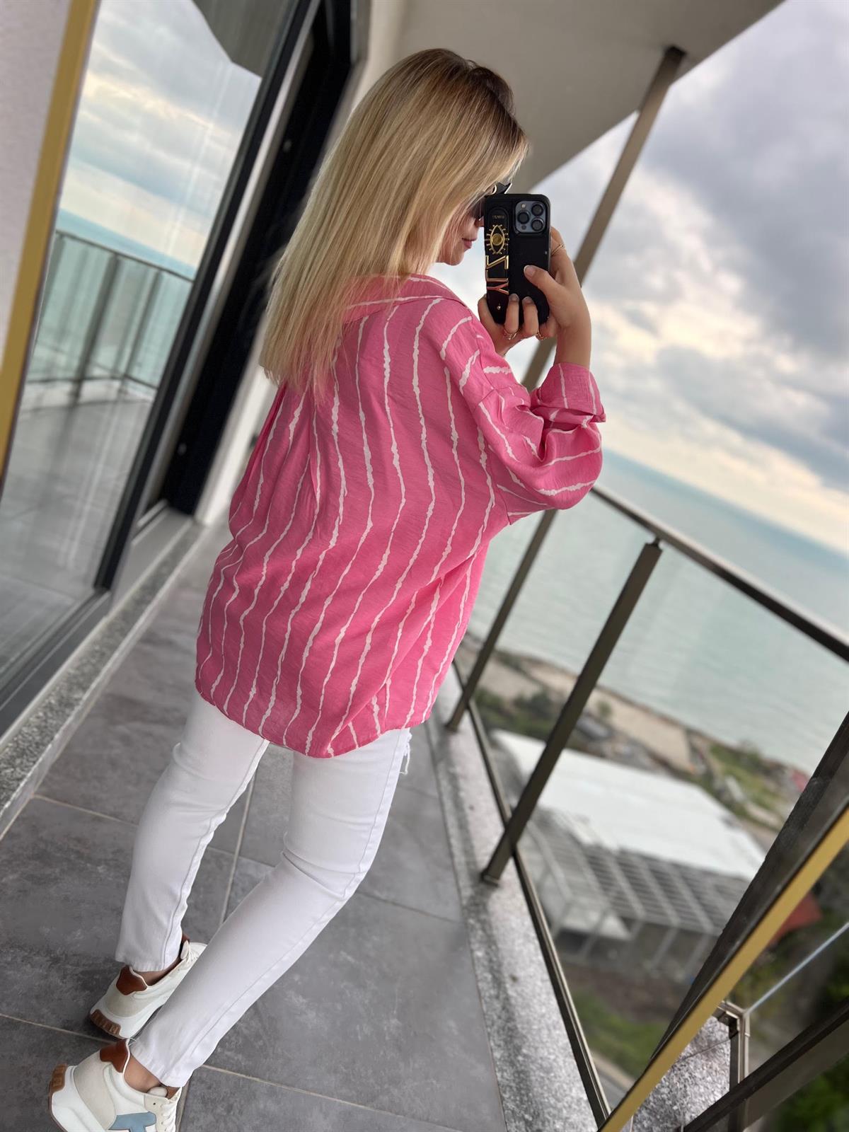 4700 Yakma Detay Keten Gömlek PEMBE