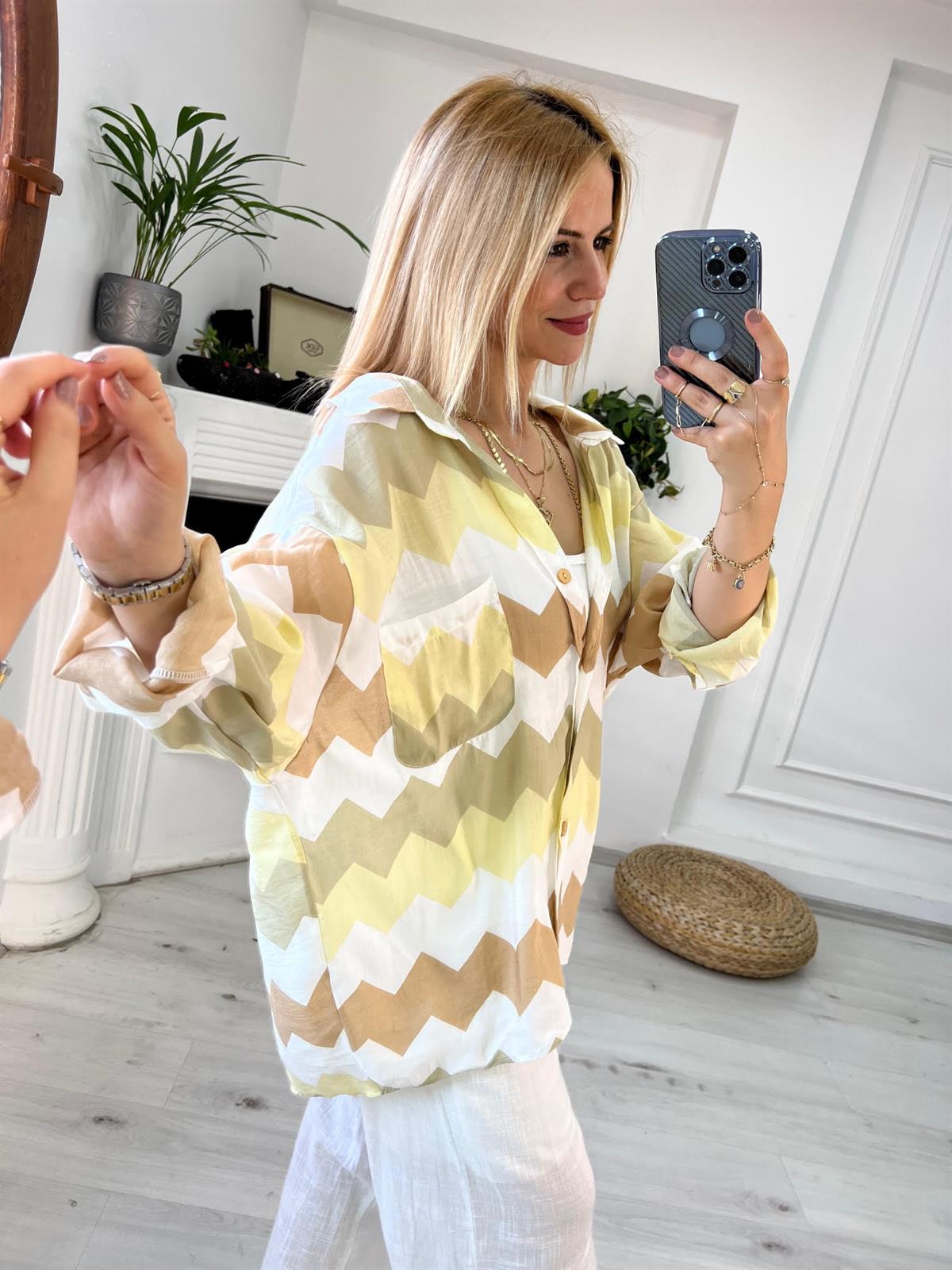 4734 Zigzag Oversize Gömlek BEJ