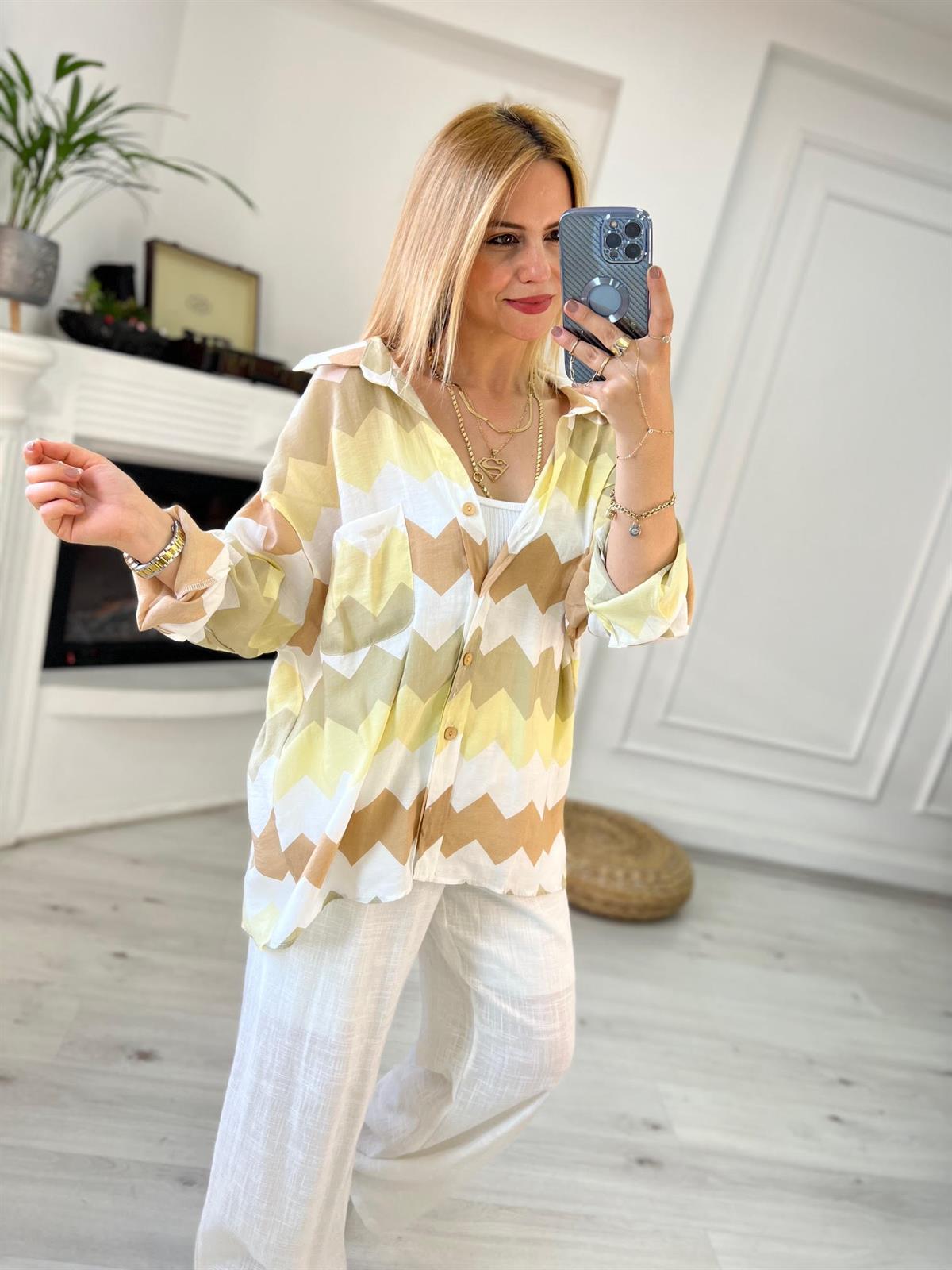 4734 Zigzag Oversize Gömlek BEJ
