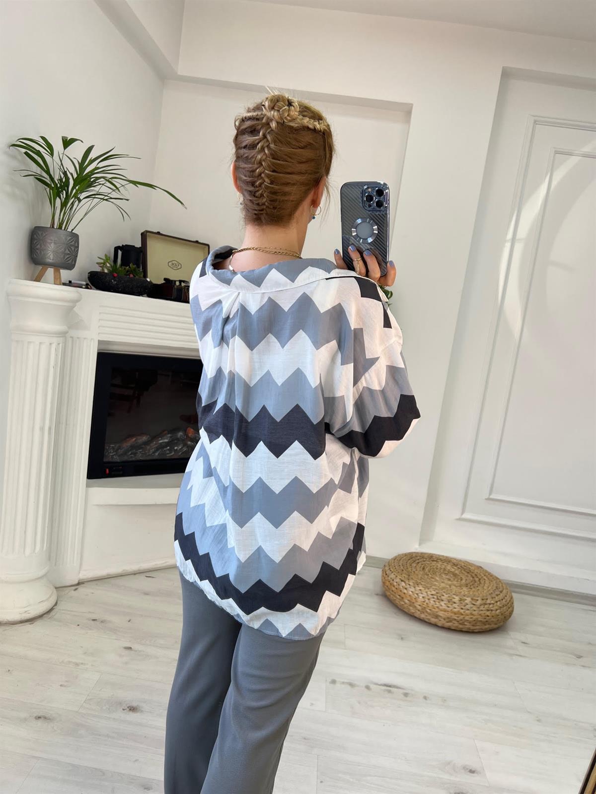 4734 Zigzag Oversize Gömlek GRİ