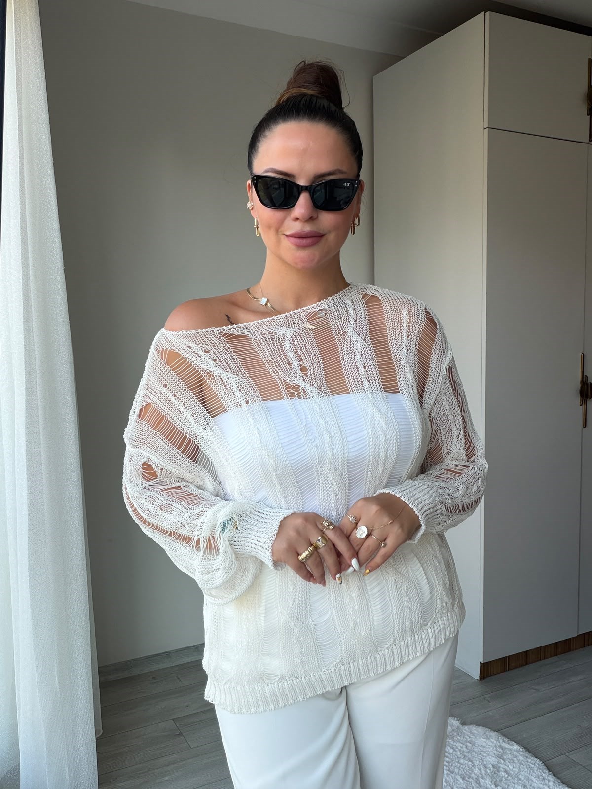4745 Ajurlu Bluz EKRU