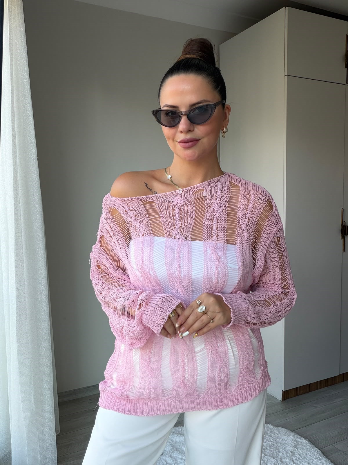 4745 Ajurlu Bluz PEMBE