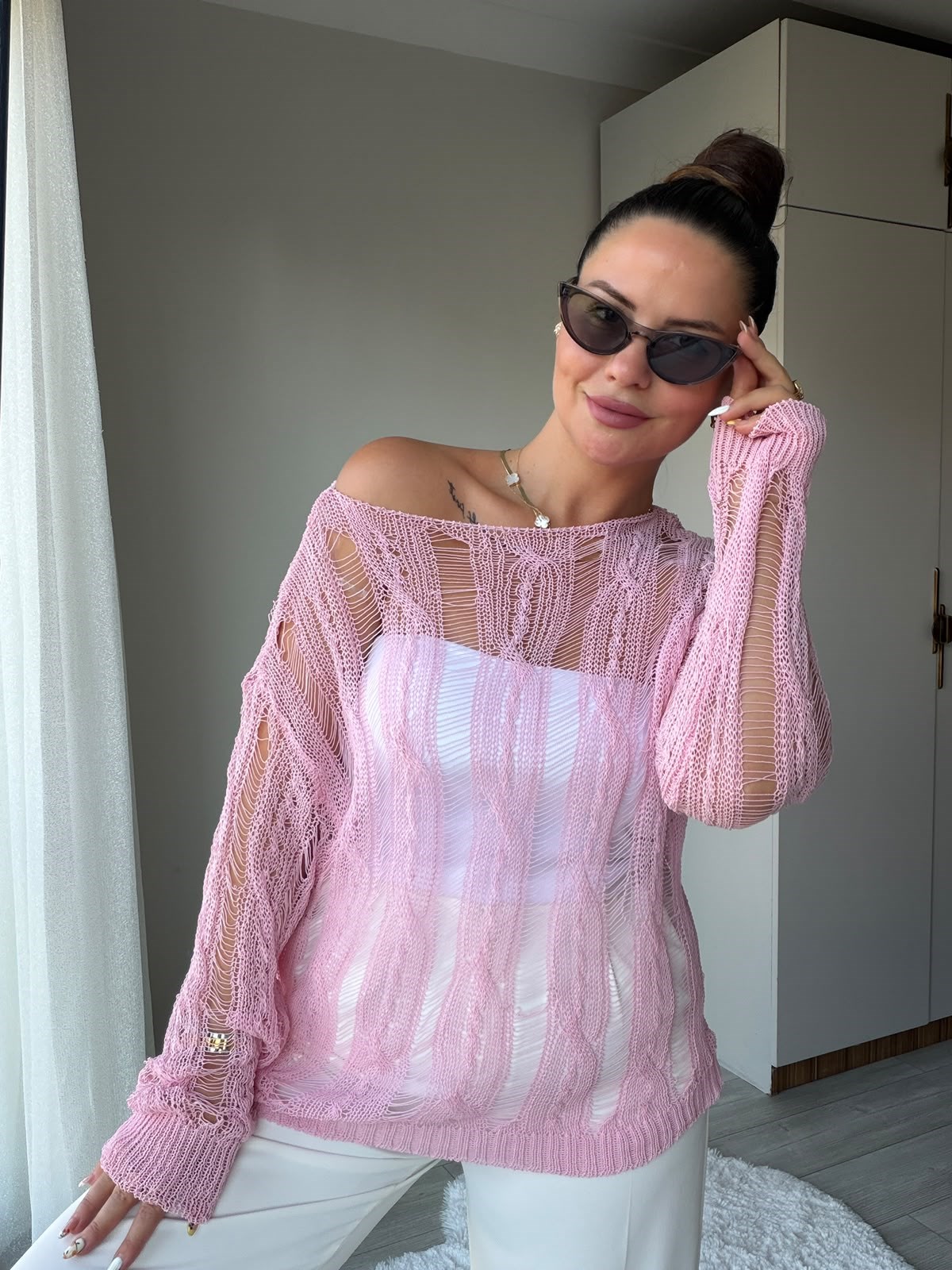 4745 Ajurlu Bluz PEMBE