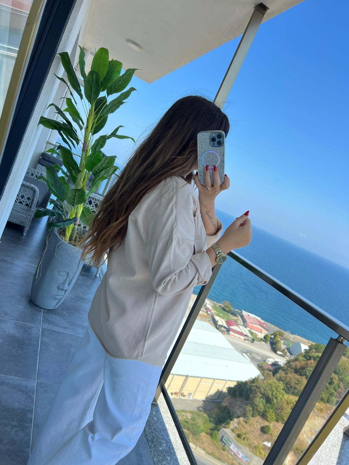475 Yırtıklı Gabardin Gömlek AÇIK BEJ