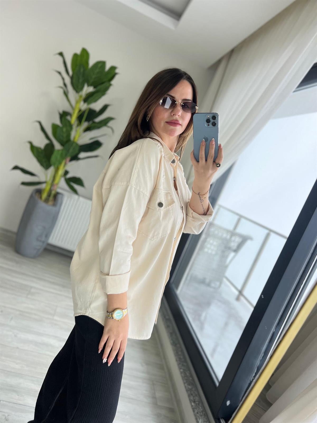 475 Yırtıklı Gabardin Gömlek KREM