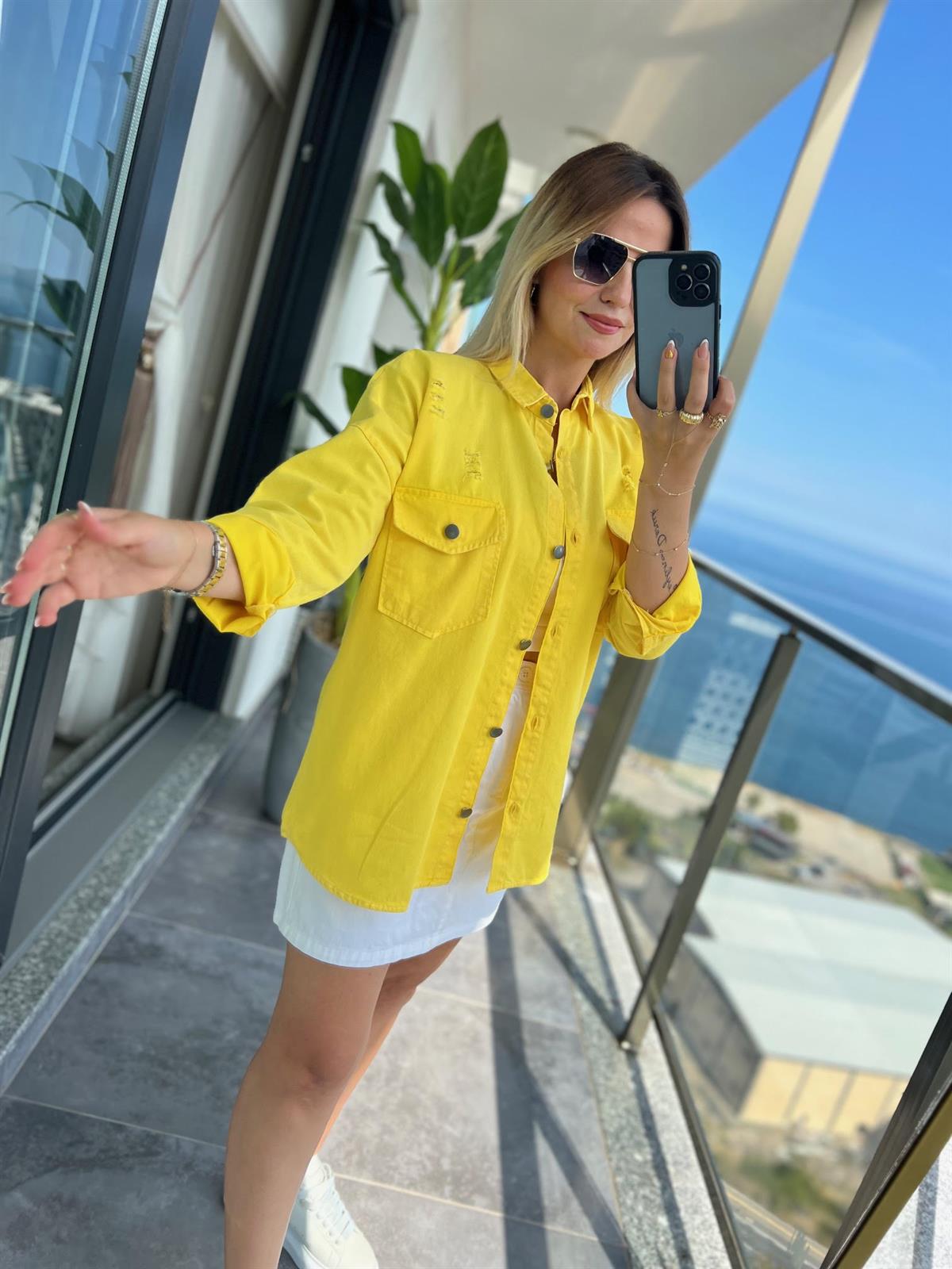 475 Yırtıklı Gabardin Gömlek SARI