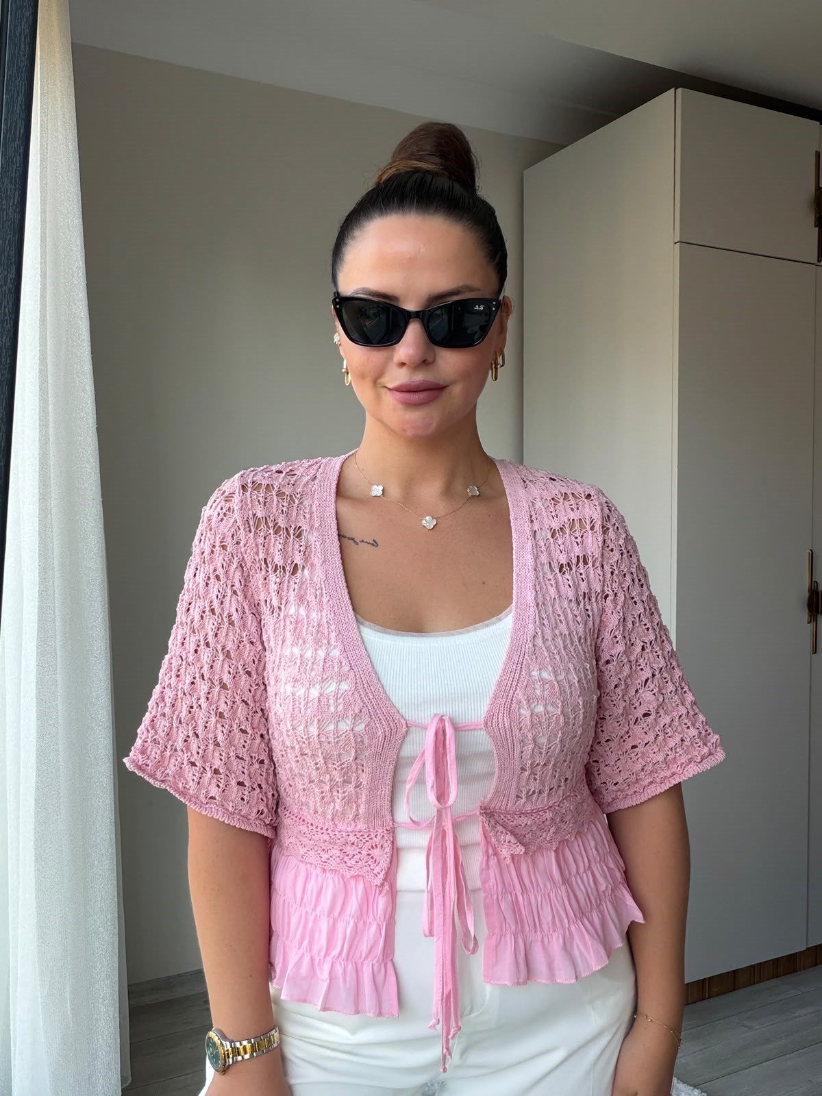 4751 Ajurlu Dantel Detay Bluz PEMBE